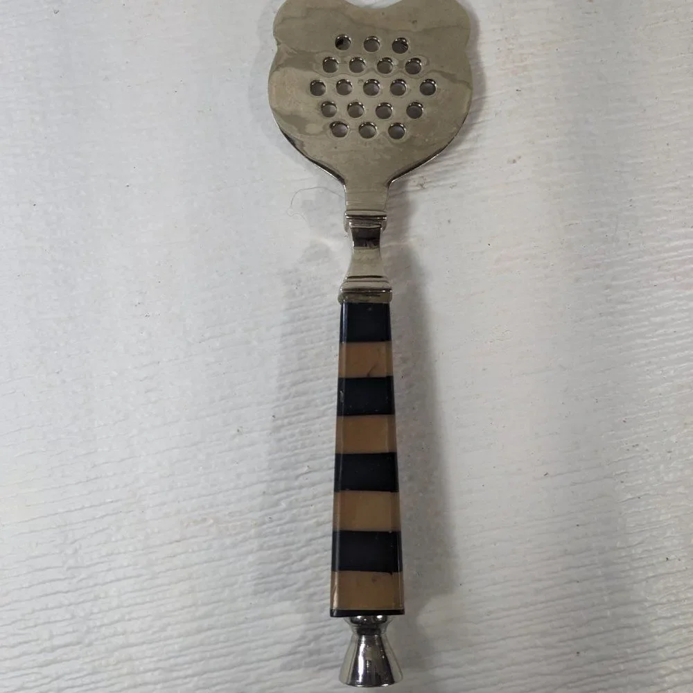 Cocktail strainer Bar Tool Plastic Lucite Handle Brown Black Stripe MCM Modern‎